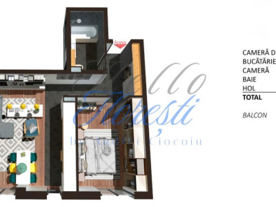 Apartament 2 camere, finisat, 55 mp, Zona Teilor