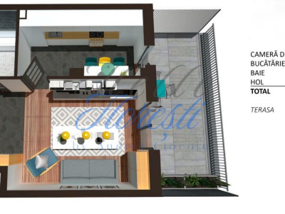 Apartament 1 camera cu terasa, finisat, 37 mp, Zona Teilor