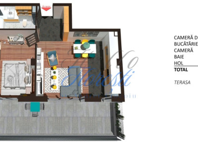 Apartament 2 camere cu terasa, finisat, 52 mp, Zona Teilor