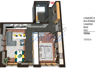 Apartament 2 camere cu terasa, finisat, 58 mp, Zona Teilor