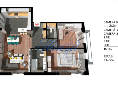 Apartament 2 camere cu terasa, finisat, 83 mp, Zona Teilor