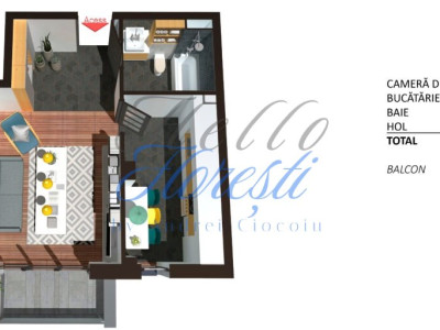 Apartament 1 camera cu terasa, finisat, 44 mp, Zona Teilor