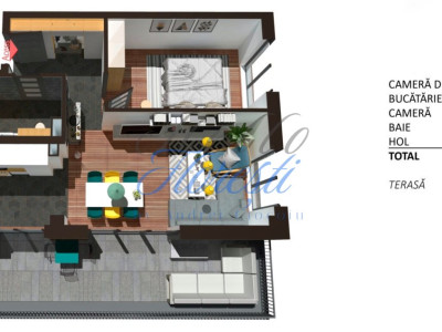 Apartament 2 camere cu terasa, finisat, 52 mp, Zona Teilor