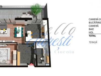 Apartament 2 camere cu terasa, finisat, 56 mp, Zona Teilor
