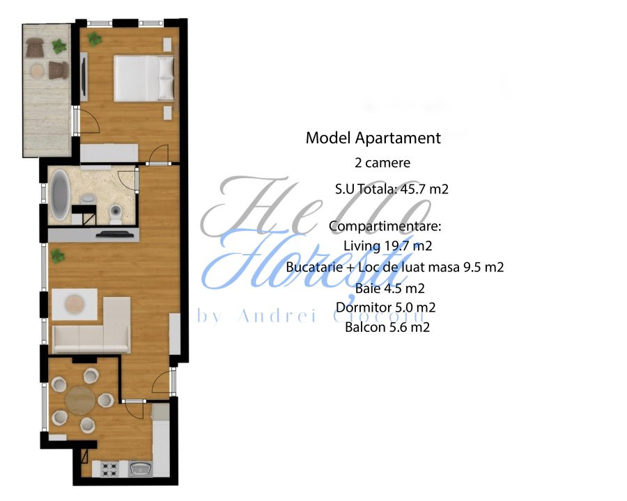 Apartament 2 camere, 45 mp, decomandat, Zona Eroilor