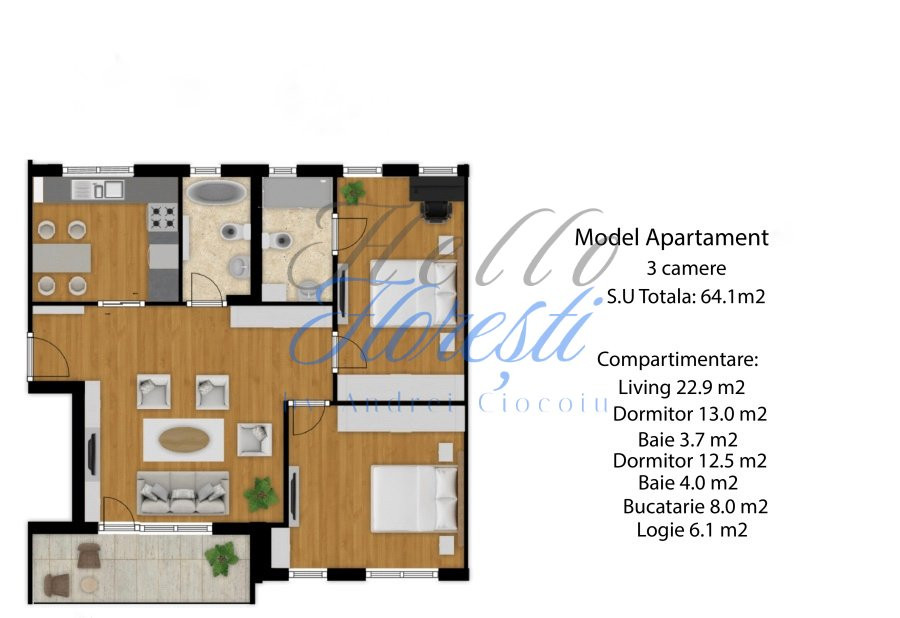 Apartament 3 camere, 64 mp, decomandat, Zona Eroilor