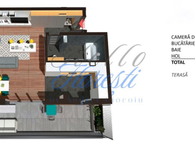 Apartament 1 camera cu terasa, finisat, 47 mp, Zona Teilor