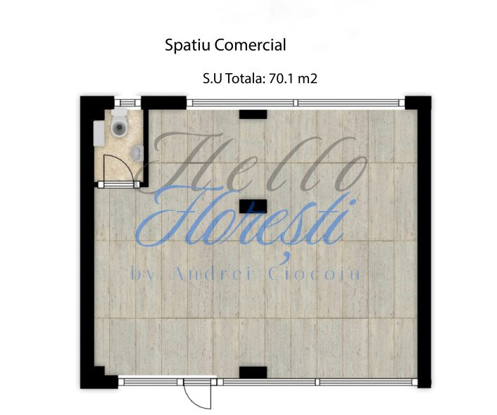 Spatiu comercial 1 camera open-space, 70 mp, Zona Eroilor