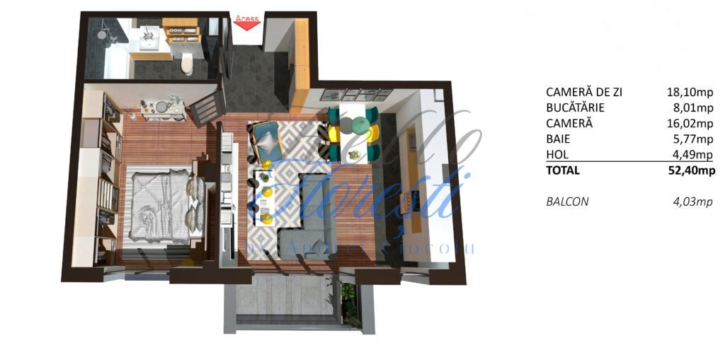 Apartament 2 camere, finisat, 52 mp, Zona Teilor