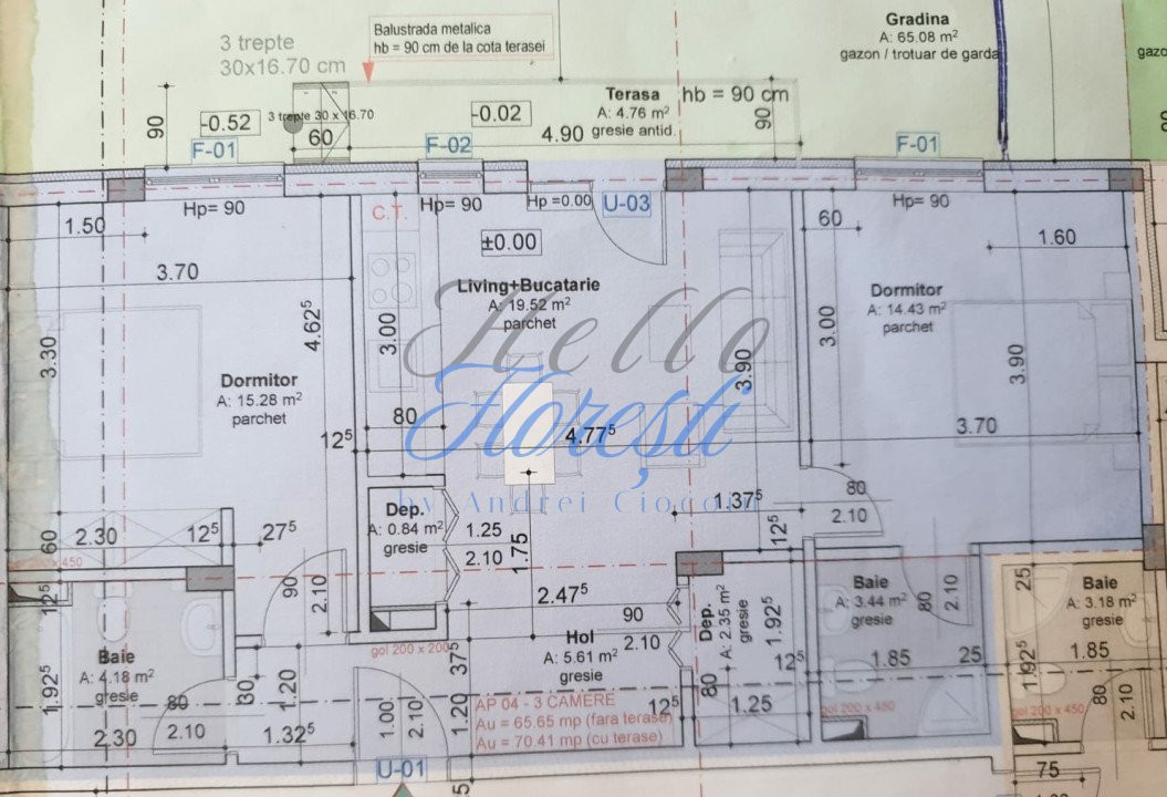 Apartament 3 camere – 66 mp + Grădină 60 mp – 2 parcări