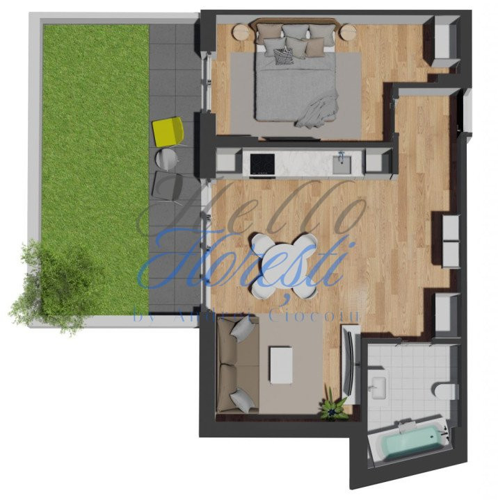 Apartament de 2 camere, finisat, cu gradina, zona VIVO