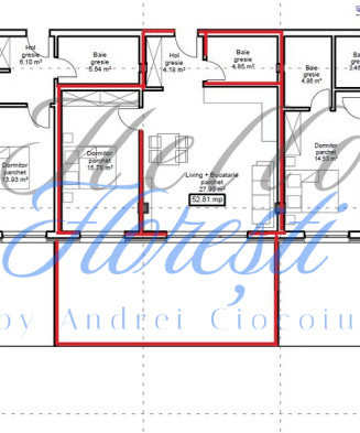 Apartament cu 2 camere, 53 mp, terasa 33mp, finisat, zona Sub Cetate