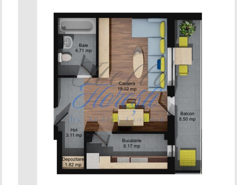 Apartament 1 camera, 43,50 mp, loc. Baciu