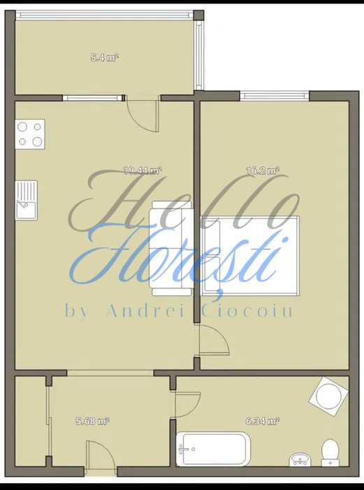 Apartament 2 camere, semidecomandat, 53 mp, Baciu, zona Calea Baciului