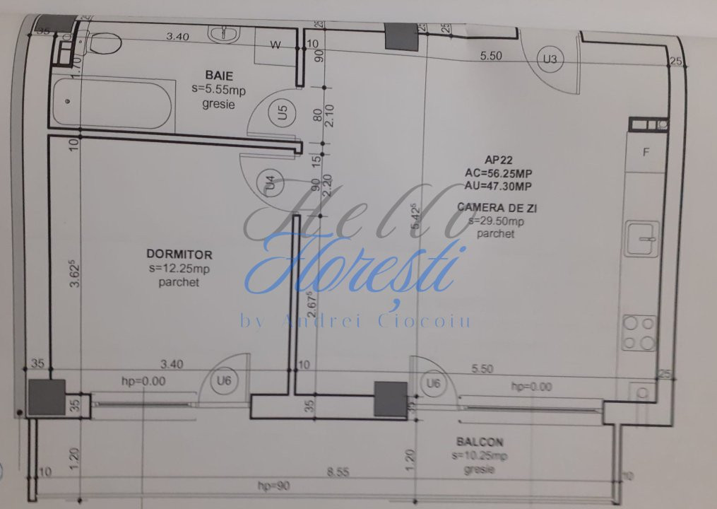 Apartament 2 camere, 56 mp, zona Petrom, Baciu