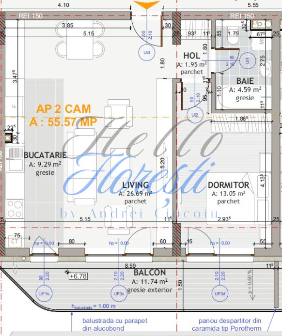 Apartament 2 camere 55.5 mp, 12mp balcon, parcare inclusa, ansamblu Eroilor