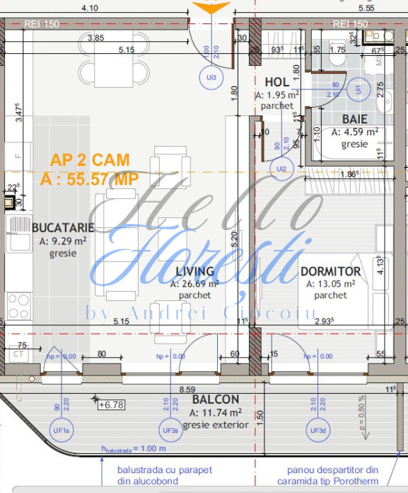 Apartament 2 camere 55.5 mp, 12mp balcon, parcare inclusa, ansamblu Eroilor