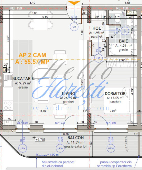 Apartament 2 camere 55.5 mp, 12mp balcon, parcare inclusa, ansamblu Eroilor