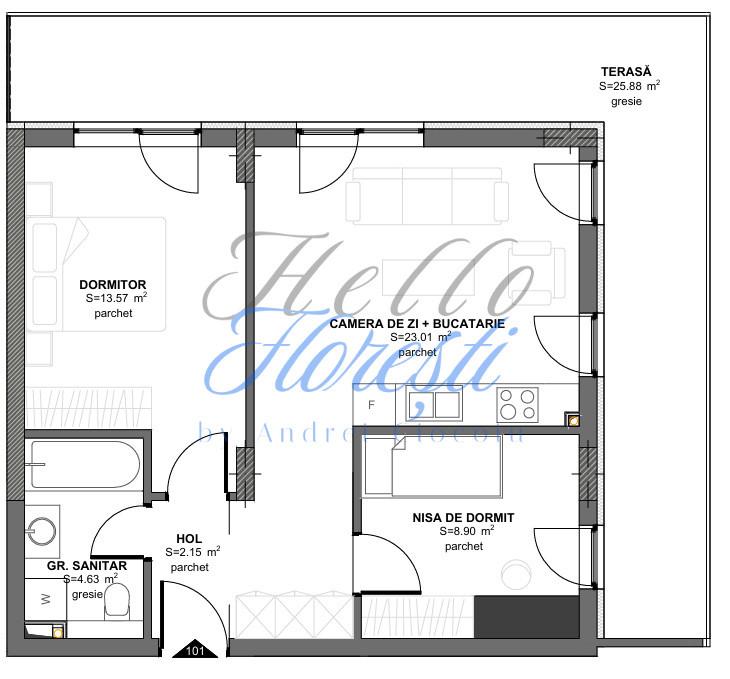 Apartament 3 camere Floresti
