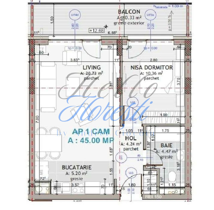 Apartament 2 camere 45mp, zona Eroilor, TVA inclus 
