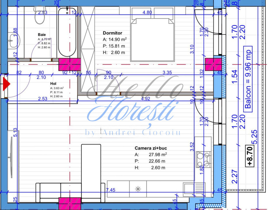 Apartament cu 2 camere, terasa in Floresti zona Terra 