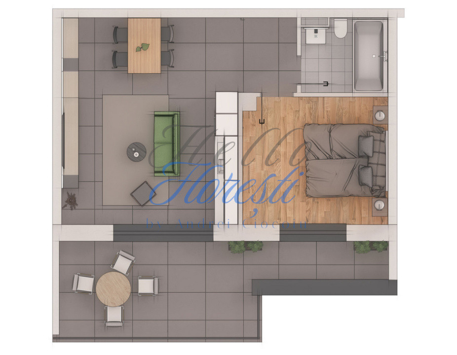 Apartament 2 camere, 48mp, 18mp terasa, ansamblu NZEB, zona Terra