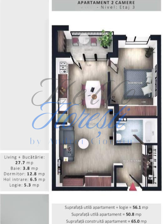 Apartament 2camere, 50,8mp | Zona Vivo | Floresti |