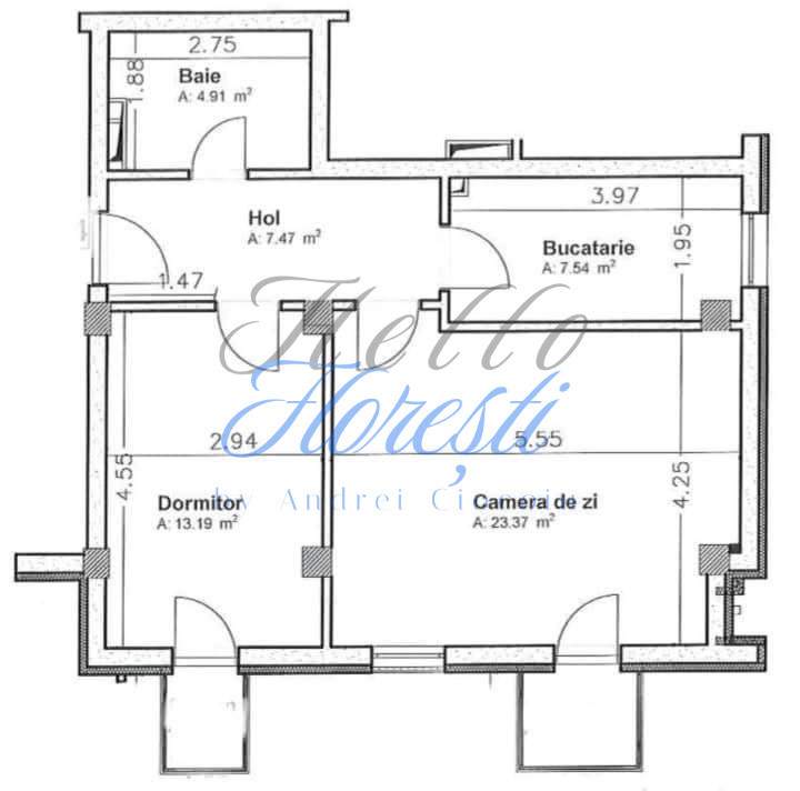 Apartament 2 camere 56 mp + 2 balcoane 