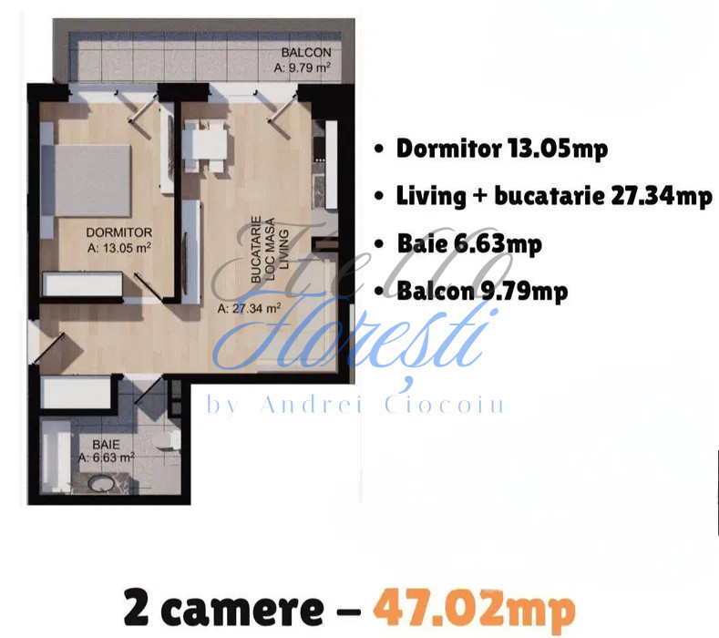 Apartament 2 camere finisat, 47 mp , Porii