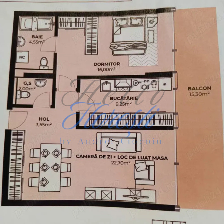 Apartament 2 camere 58,5 mp + terasa 15.3 mp in Cluj zona Dambul Rotund