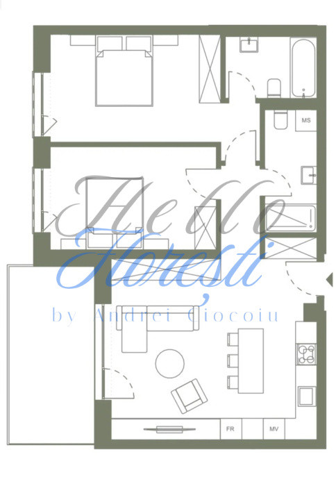 Apartament cu 3 camere 72.7 mp si terasa de 12.4 mp in Hexagon