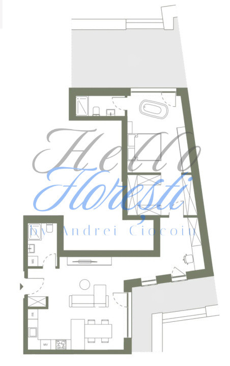 Apartament 2 camere 74.8 si 2 terase in Hexagon 