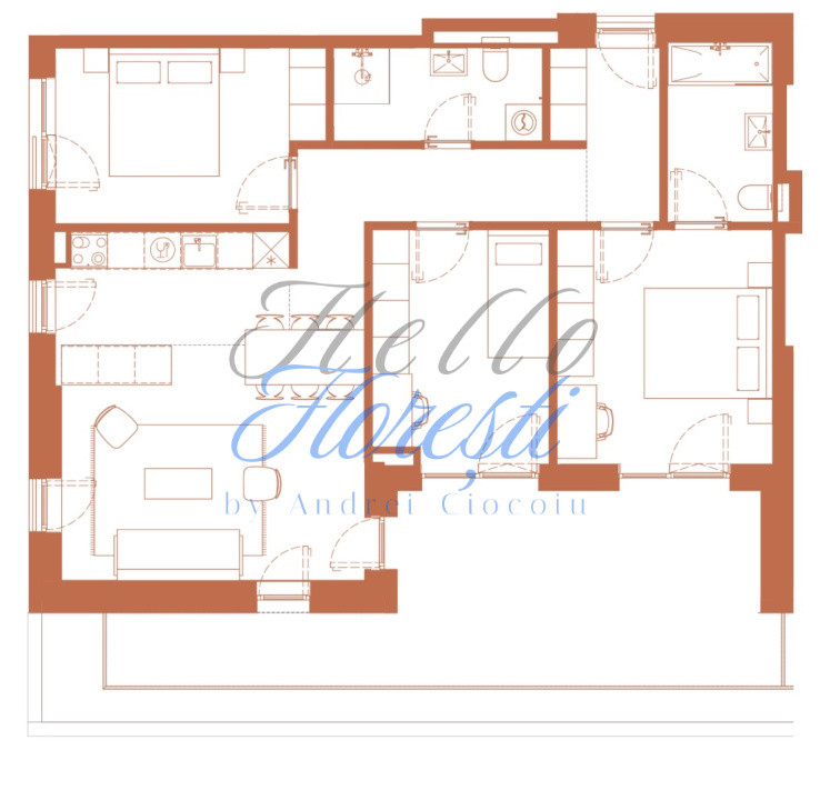 Apartament 4 camere 86.1 mp + logie de 26 mp in Hexagon 