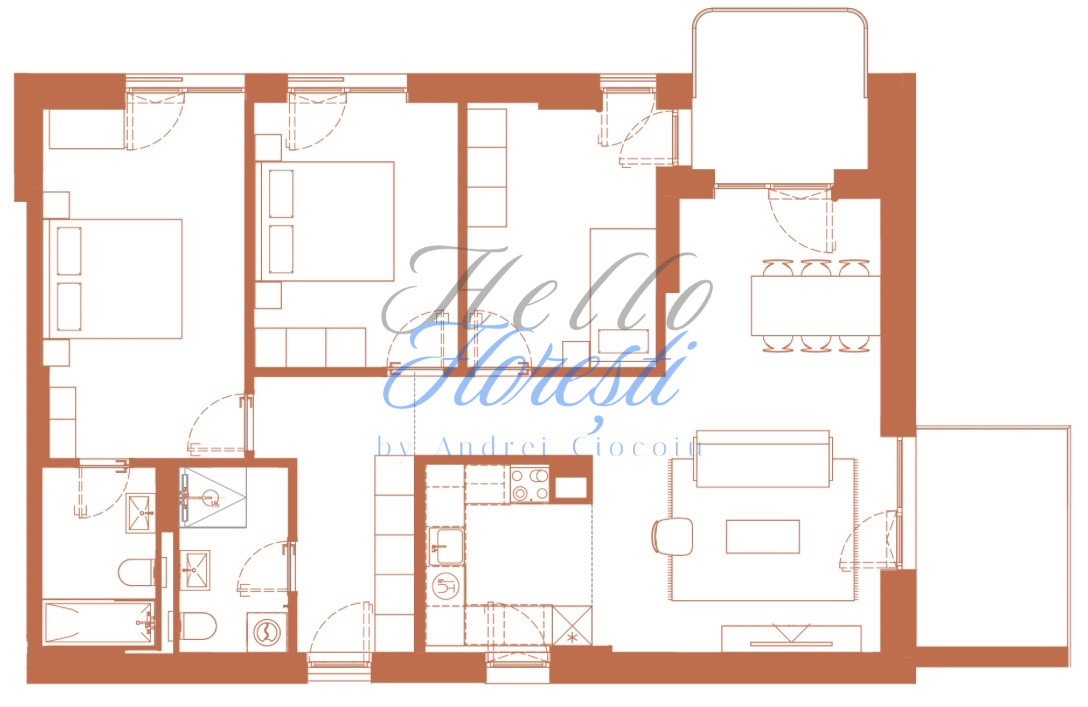 Apartament 4 camere 95.6 mp 2 logii de 6.6 mp si 8.2 mp in Hexagon 
