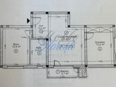 Apartament 3 camere 59.9 mp + balcon 3,7 mp in Floresti zona Cetatii 
