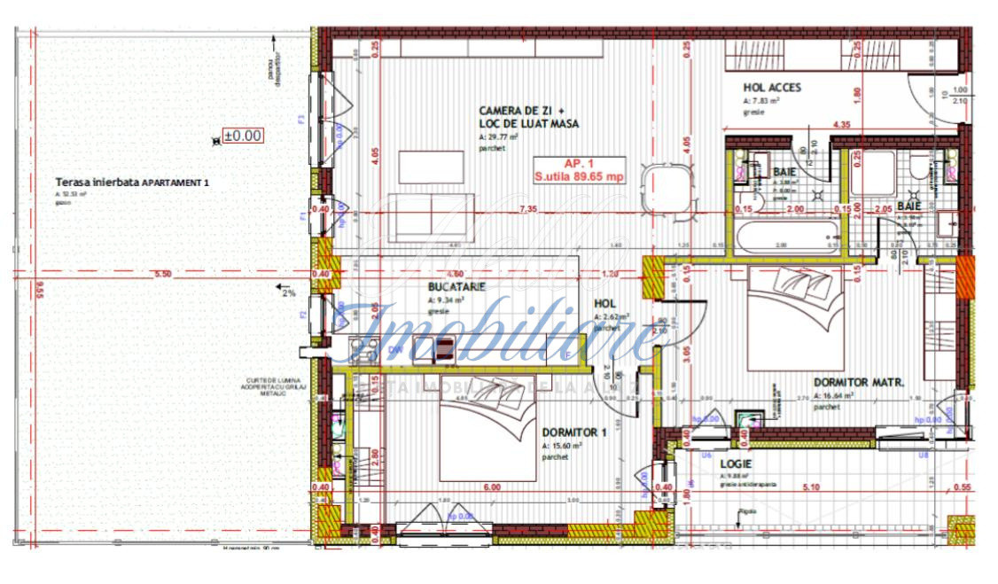 Apartament 3 camere 89,65 MP+ Gradina 52,53  Zona Tineretului